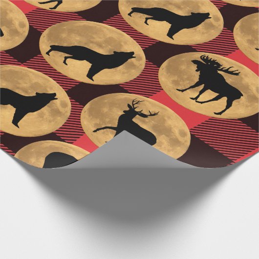 Wolf Bear Elk Moose Deer Full Moon Geschenkpapier (Ecke)