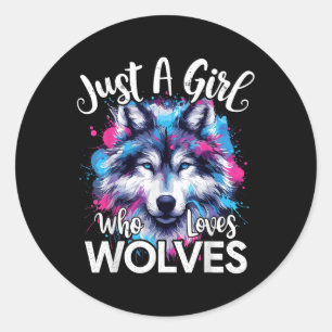 Wolf begegnen nur einem Mädchen, das Wölfe Liebe Runder Aufkleber