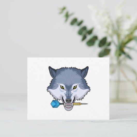 Wolf bei Darts mit Dart Postkarte (Stehend Vorderseite)