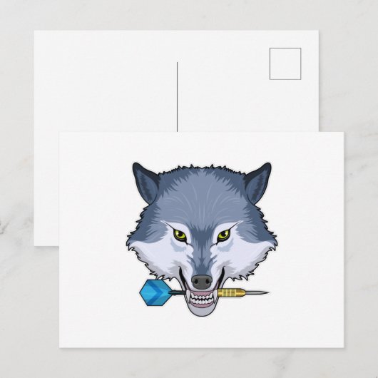 Wolf bei Darts mit Dart Postkarte (Vorne/Hinten)