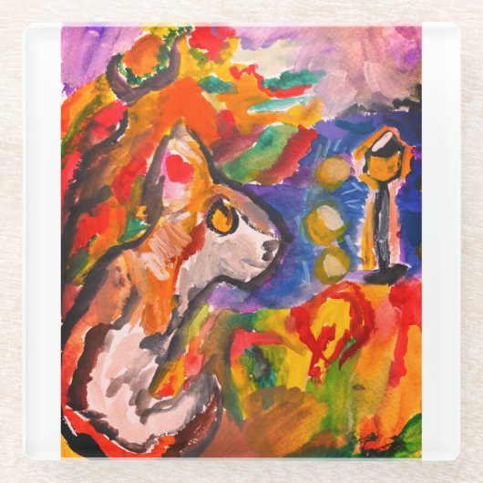 Wolf bei Nacht Glasuntersetzer (Vorderseite)