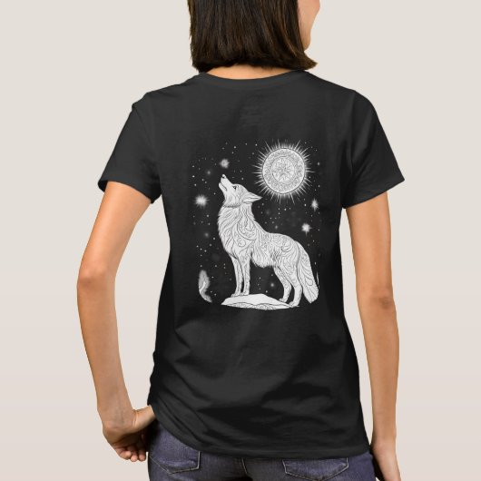 Wolf bei Nacht unter magischem Sternenhimmel T-Shirt (Rückseite)