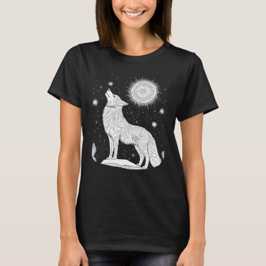 Wolf bei Nacht unter magischem Sternenhimmel T-Shirt (Vorderseite)