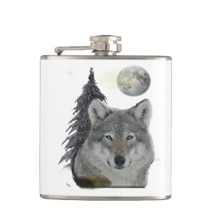 Wolf bei Nachtprodukten Flachmann