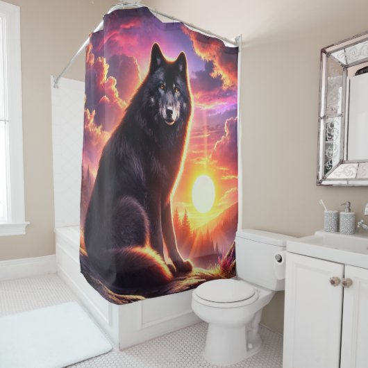 Wolf bei Sunset Duschvorhang (Beispiel)