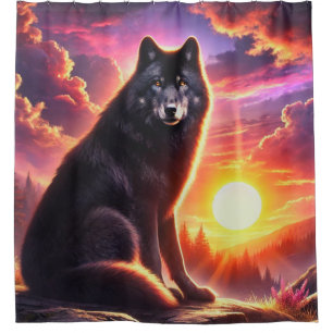 Wolf bei Sunset Duschvorhang
