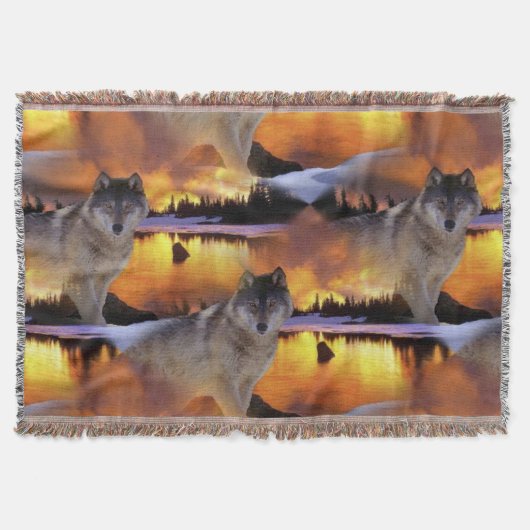 Wolf bei Sunset Pattern Decke (Vorderseite)