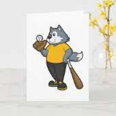 Wolf beim Baseball mit Baseballschläger Karte (Gelbe Blume)