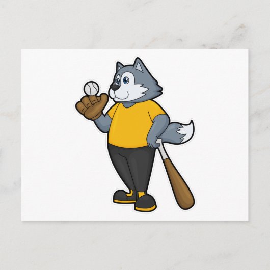 Wolf beim Baseball mit Baseballschläger Postkarte (Vorderseite)