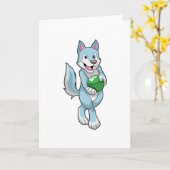 Wolf beim Bowling mit Bowlingkugel Karte (Gelbe Blume)