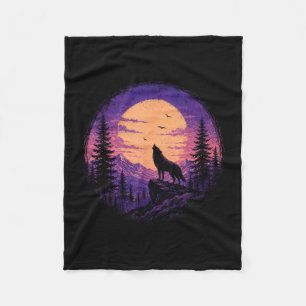 Wolf Berg Wald Mond Wildnis Natur Fleecedecke
