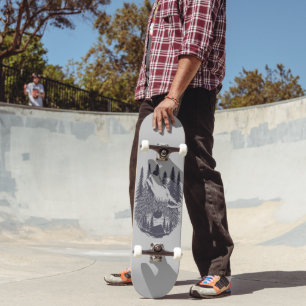 Wolf Berg Wald Sonnenuntergang Zelt Camping Skateboard