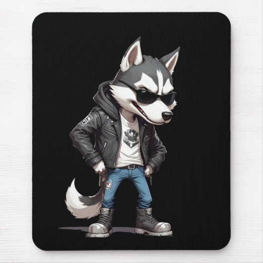 Wolf Biker Rebel Leather Jacket Cool Style Urban Mousepad (Vorne)