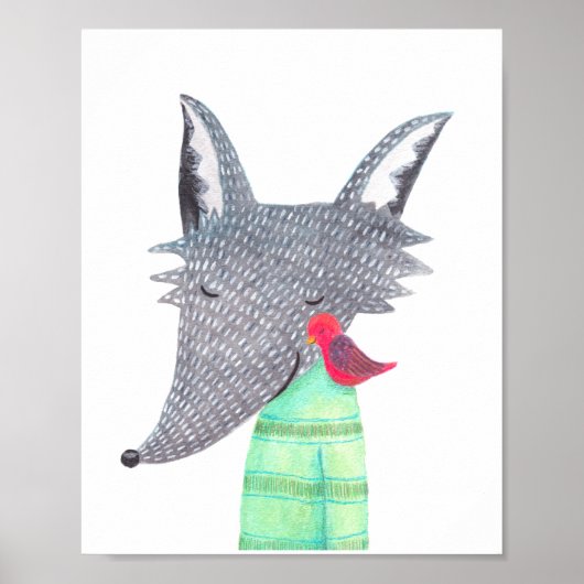 Wolf & Bird Woodland Animal Poster Zuhause Wall De (Vorne)