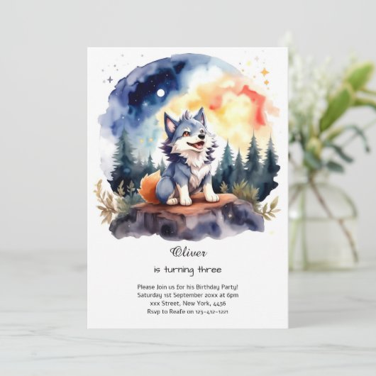 Wolf Birthday Einladung (Stehend Vorderseite)