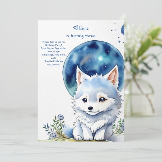 Wolf Birthday Einladung (Stehend Vorderseite)