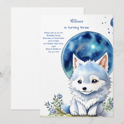 Wolf Birthday Einladung (Vorne/Hinten)