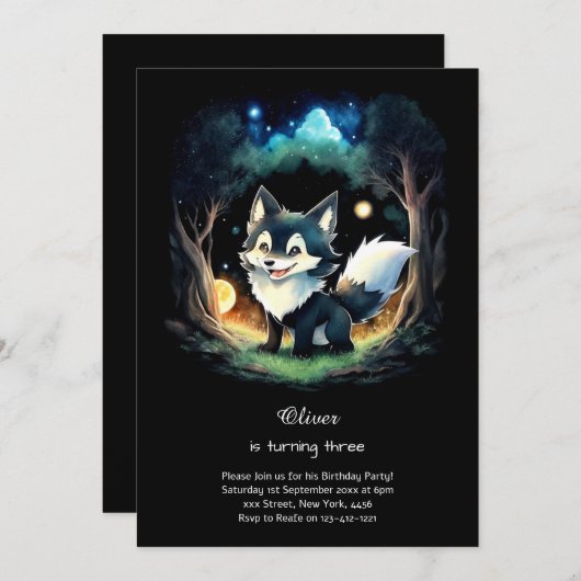 Wolf Birthday Einladung (Vorne/Hinten)