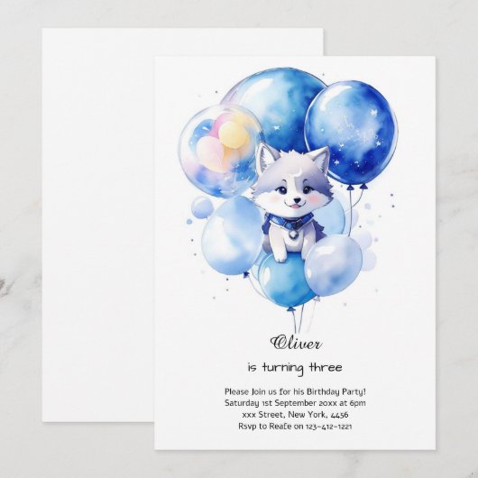 Wolf Birthday Einladung (Vorne/Hinten)