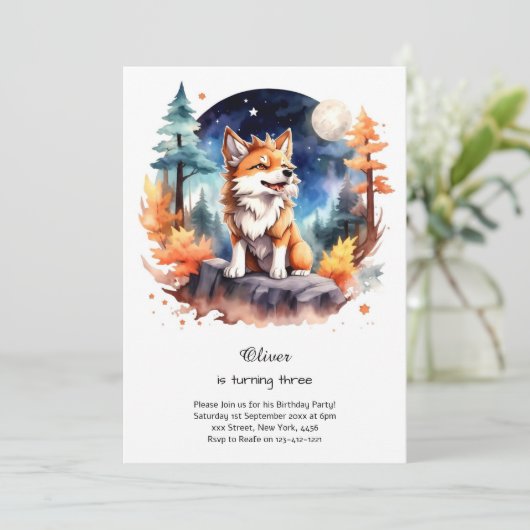 Wolf Birthday Einladung (Stehend Vorderseite)