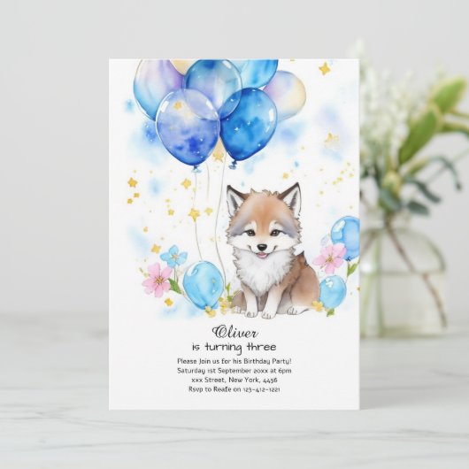 Wolf Birthday Einladung (Stehend Vorderseite)