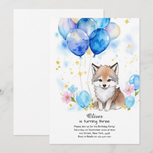 Wolf Birthday Einladung (Vorne/Hinten)