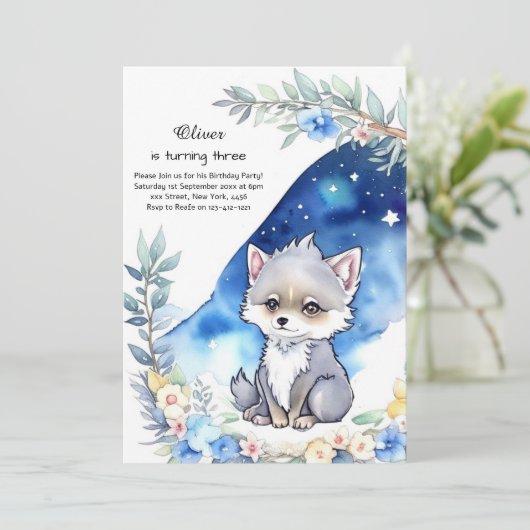 Wolf Birthday Einladung (Stehend Vorderseite)
