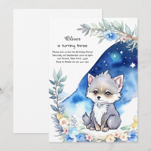Wolf Birthday Einladung (Vorne/Hinten)