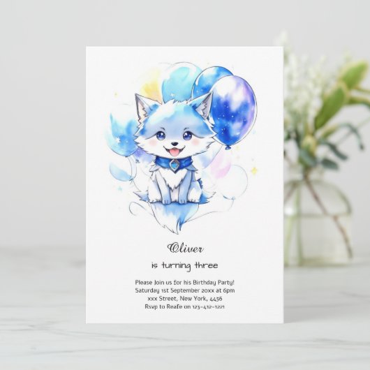 Wolf Birthday Einladung (Stehend Vorderseite)