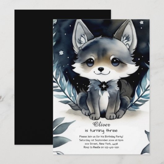 Wolf Birthday Einladung (Vorne/Hinten)