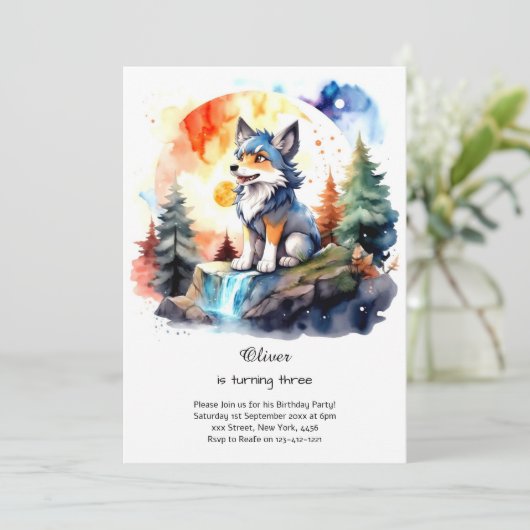 Wolf Birthday Einladung (Stehend Vorderseite)