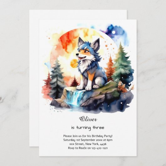 Wolf Birthday Einladung (Vorne/Hinten)