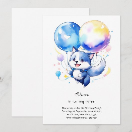 Wolf Birthday Einladung (Vorne/Hinten)