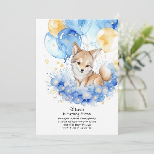 Wolf Birthday Einladung (Stehend Vorderseite)