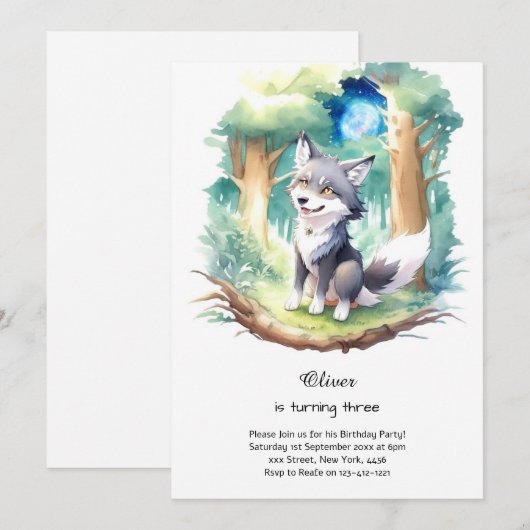 Wolf Birthday Einladung (Vorne/Hinten)