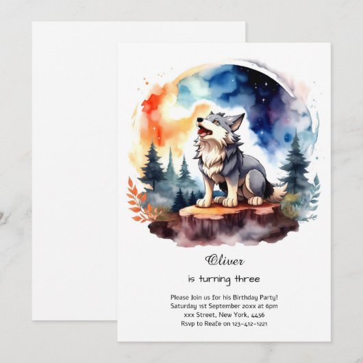 Wolf Birthday Einladung (Vorne/Hinten)