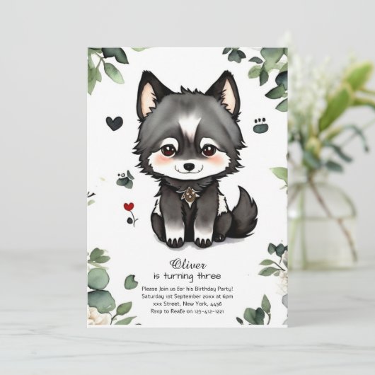 Wolf Birthday Einladung (Stehend Vorderseite)
