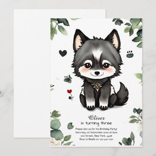 Wolf Birthday Einladung (Vorne/Hinten)