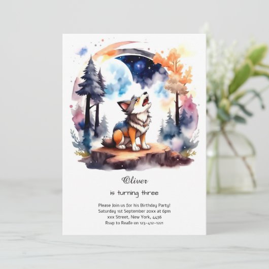 Wolf Birthday Einladung (Stehend Vorderseite)