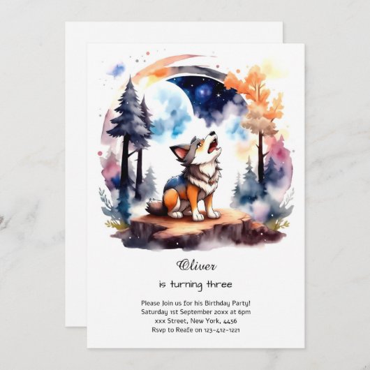 Wolf Birthday Einladung (Vorne/Hinten)