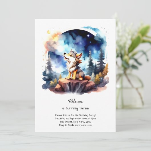 Wolf Birthday Einladung (Stehend Vorderseite)