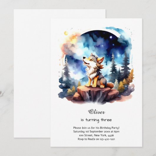 Wolf Birthday Einladung (Vorne/Hinten)