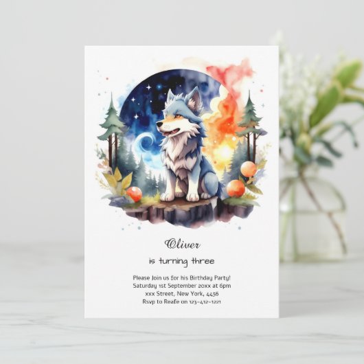 Wolf Birthday Einladung (Stehend Vorderseite)