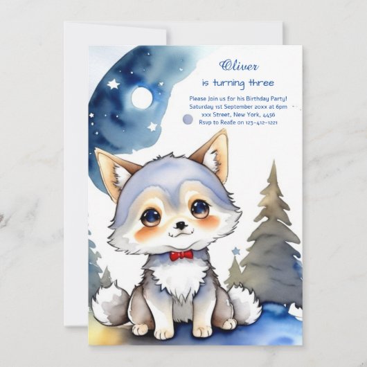 Wolf Birthday Einladung (Vorderseite)