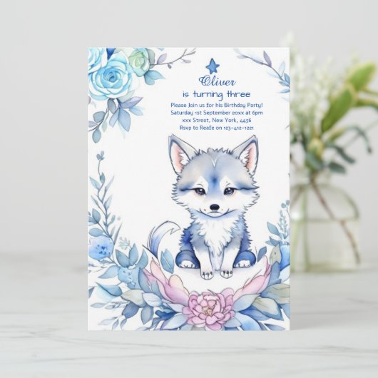 Wolf Birthday Einladung (Stehend Vorderseite)