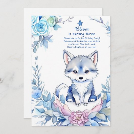 Wolf Birthday Einladung (Vorne/Hinten)