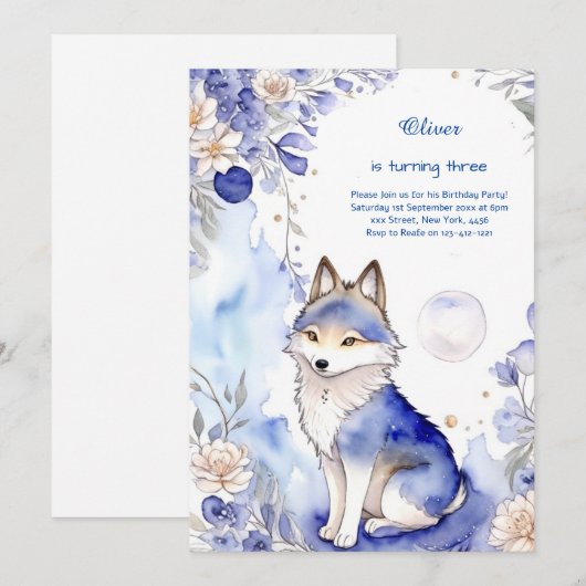 Wolf Birthday Einladung (Vorne/Hinten)