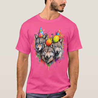 Wolf Birthday Pack Party Wolves Lover Balloon Wolf T-Shirt