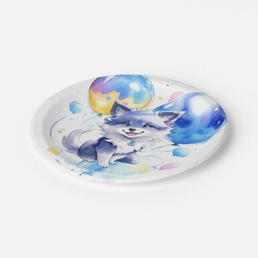 Wolf Birthday Pappteller (Schrägansicht)