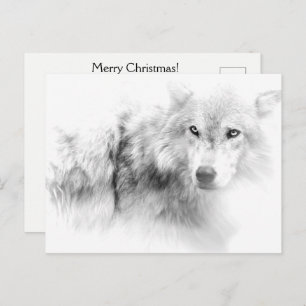 Wolf Black and White Christmas Holiday Postcard Postkarte